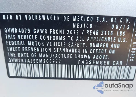 2014 Volkswagen Jetta S from USA, damaged, VIN 3VW2K7AJ9EM206972